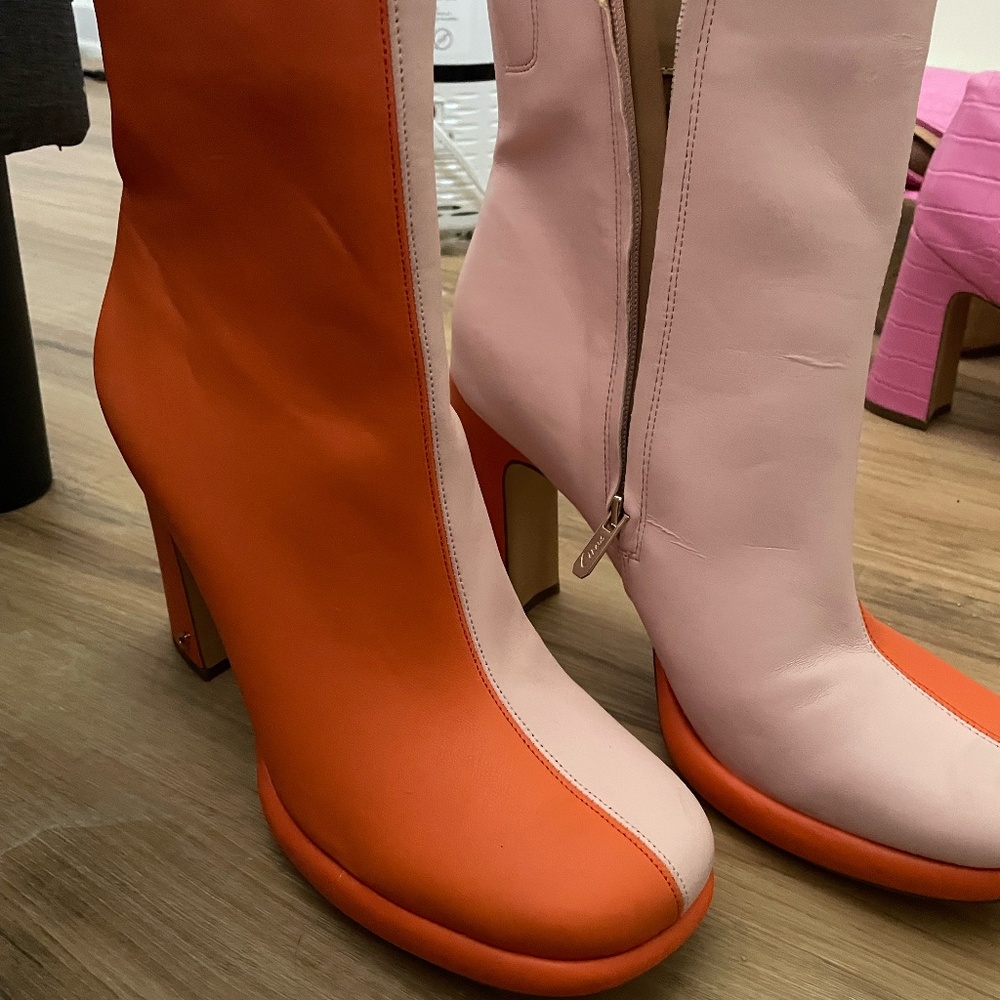 Pink and Orange Square Toe Colorblock Heeled Booties - Circus by Sam Edelman